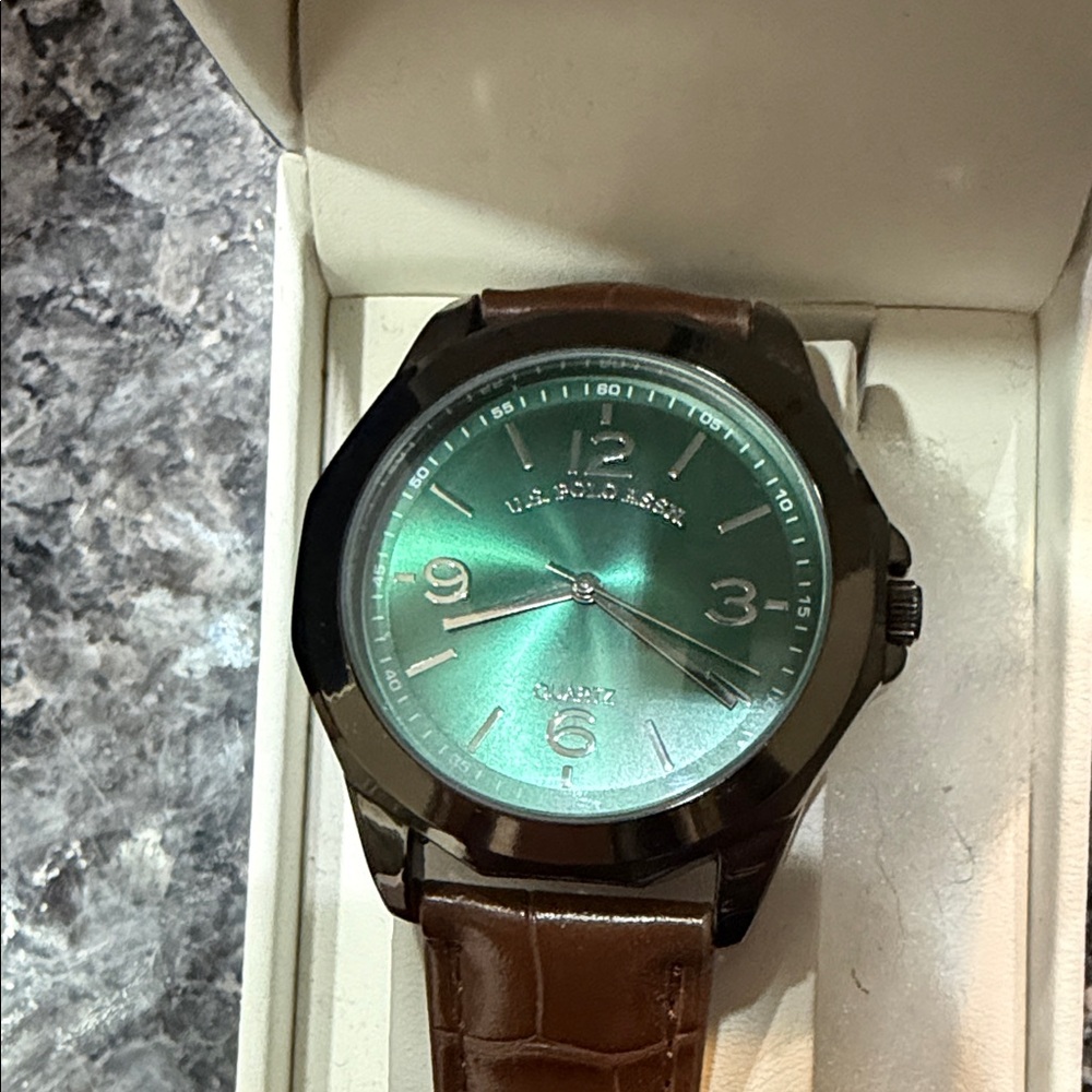 U.S. Polo Assn. Kids Watch with Green Dial and Brown Strap